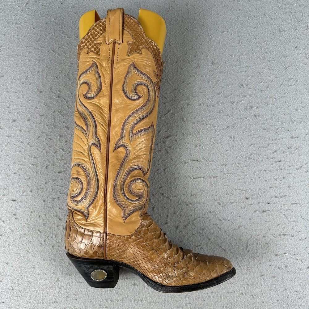 Vintage Larry Mahan Python Skin Cowgirl Boots Women 6.5B Brown Leather Western - Picture 8 of 16